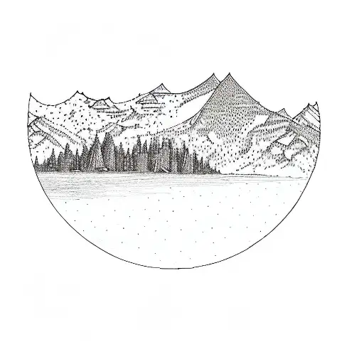 A Black And White Photo Of Mountains And A Lake