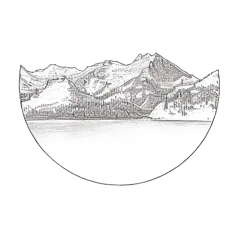 A Black And White Photo Of Mountains And A Lake