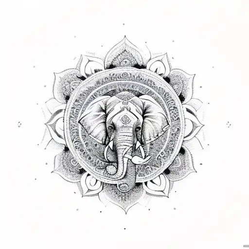 Hindu Elephant Mandala And Flowers