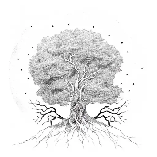 Tree With Roots And Galaxy Creation