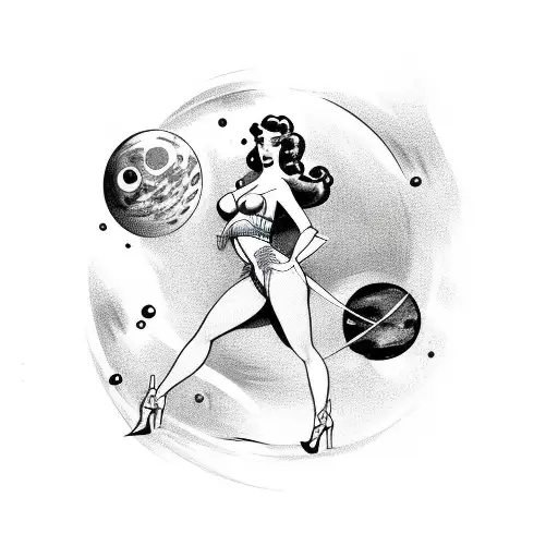 Pinup Lady Space Themed In A Sexy Pose