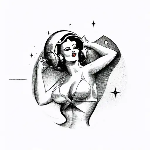 Pinup Lady Space Themed In A Sexy Pose