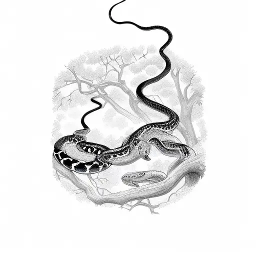 Two Snakes Hanging From A Tree