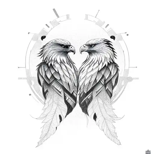 Combine Two Eagle Heads Facing Each Other In A Symmetrical Design