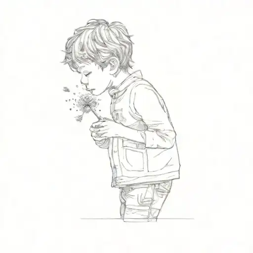 A Young Boy Blowing A Dandelion
