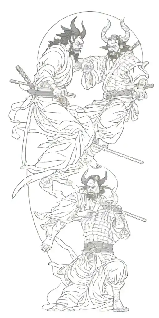 One Japanese Demon And One Samurai Holding The World From Below Together While Fighting