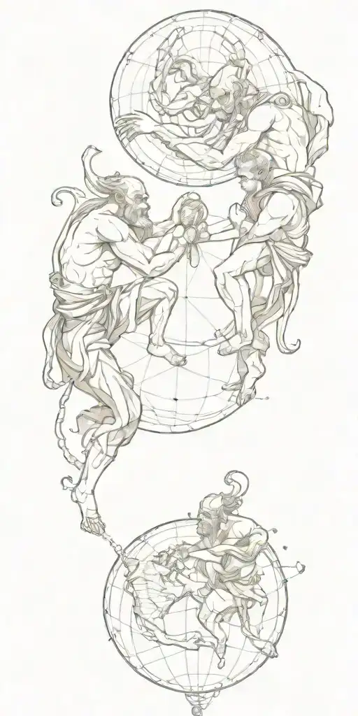 Two Onis Holding The World From Below Together While Fighting