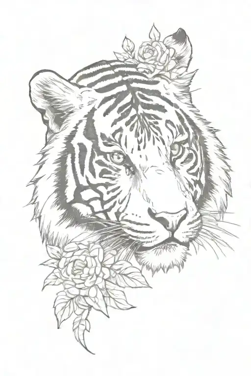A Tiger With Flower On Her Mouth