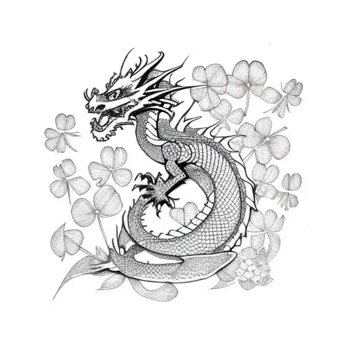 Dragon With Clover And Flowers