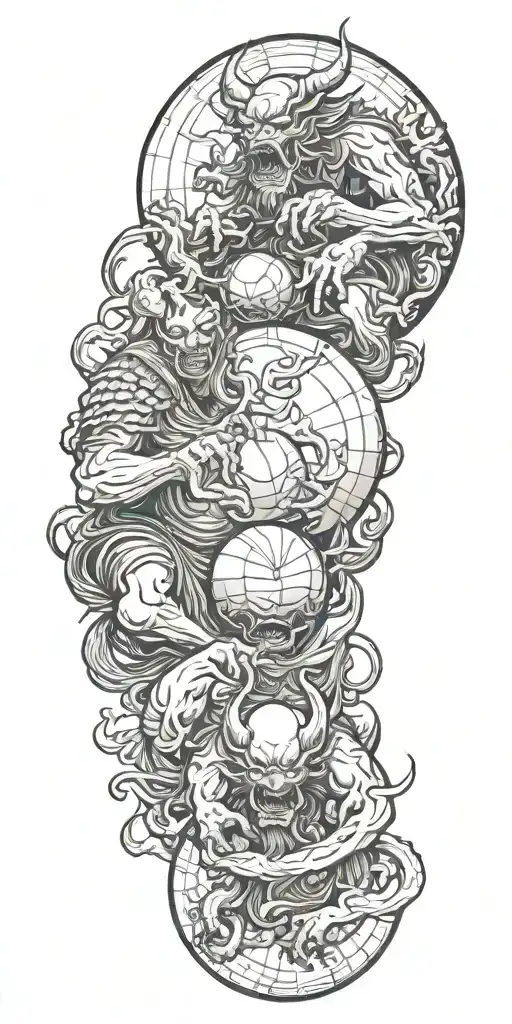Two Japanese Demons Holding A Sphere