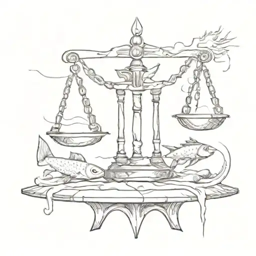A Sketch Of A Justice Scale Balanced On Top Of A Fish