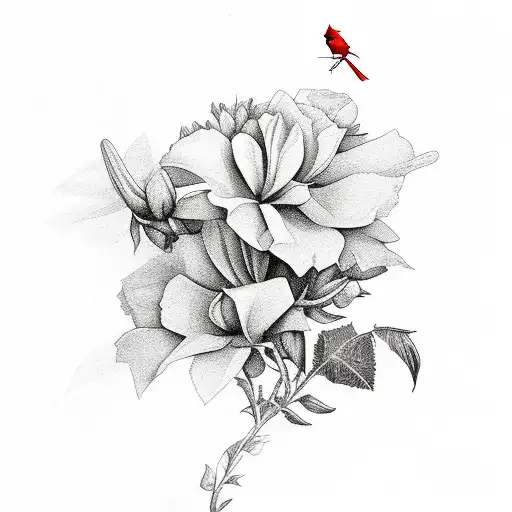 Flowers With Cardinal Bird