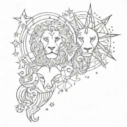 Stars And Sun And Leo Sign Intertwined