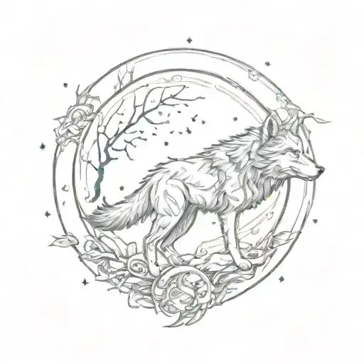 Wolf And Moon Merging Together