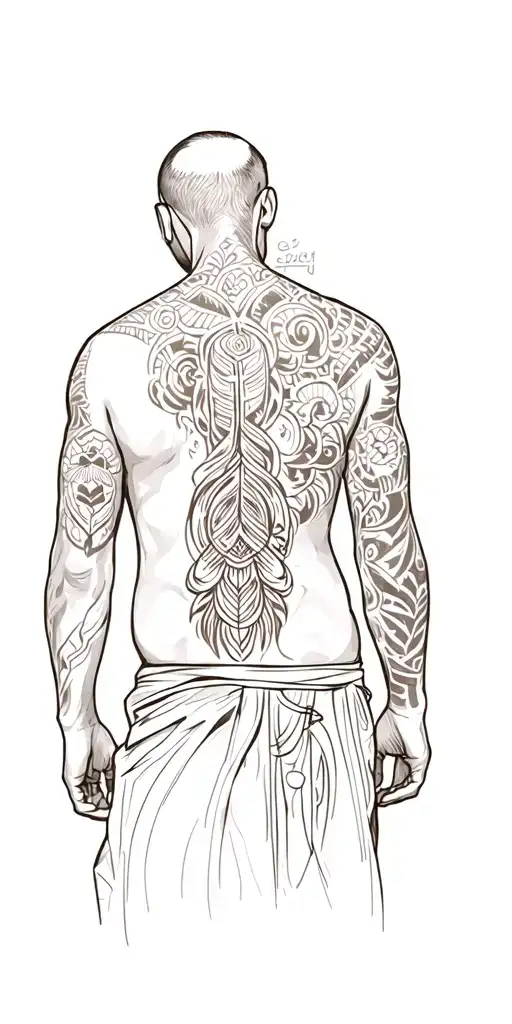 A Man With Tribal Tattoos On His Back