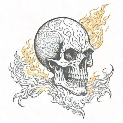 Skull With Fire Coming Out Of Its Mouth And Eyes