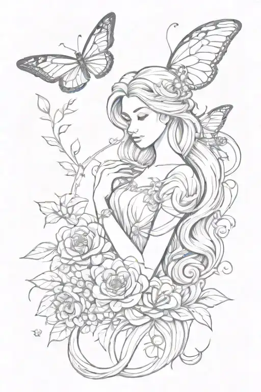 Rapunzel's Flower With A Butterfly On In Whose Body Is A Semicolon And Wings Are On Left Sight