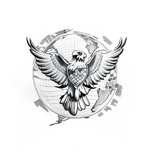 A Tattoo Of An Eagle Flying Over A Map Of The World