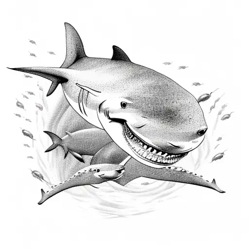 An Abstract Underwater Scene With Various Shark Species Swimming Together