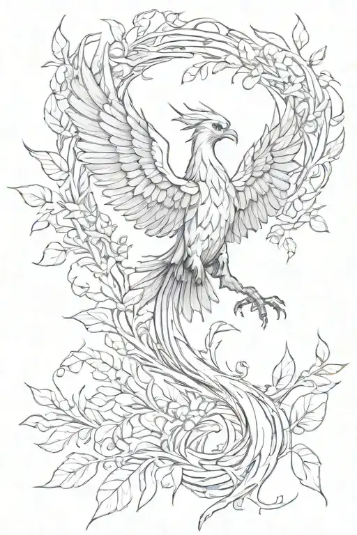 Phoenix Flies Around Him Branches With Leaves
