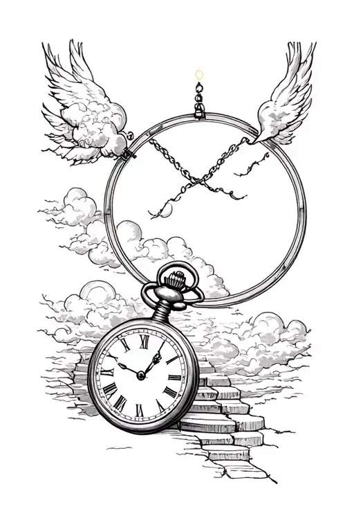 Pocket Watch And Heaven Stairs Leading