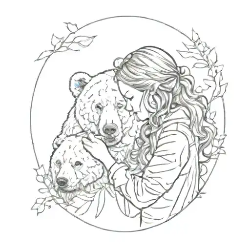 Girl And A Bear Behind Her