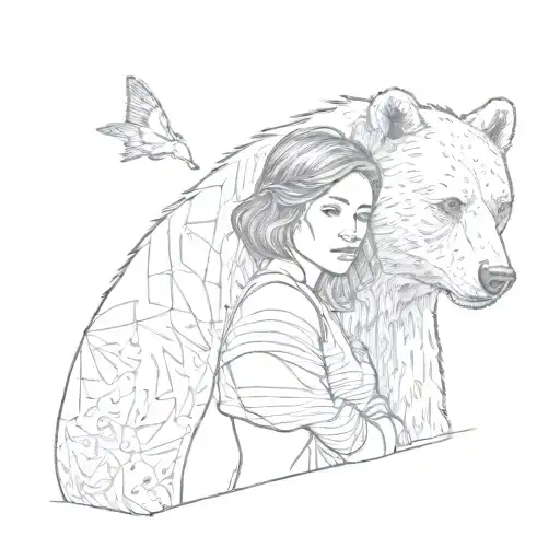 Girl And A Bear Behind Her