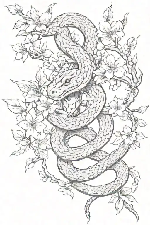Snake And Cherry Blossom Branch That Raps Around My Forarm