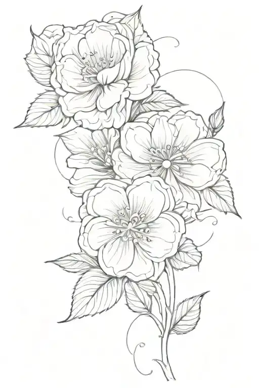 Fine Line Flower Tattoo With Initials C & J White Drawing