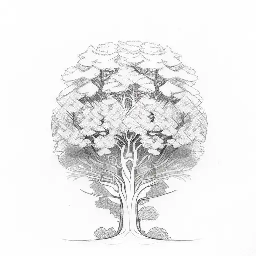 Combine A Sketch Style Motorcycle With Intricate Tree Branches For A Unique Forest-themed