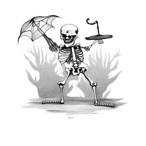 Skeleton Holding Umbrella