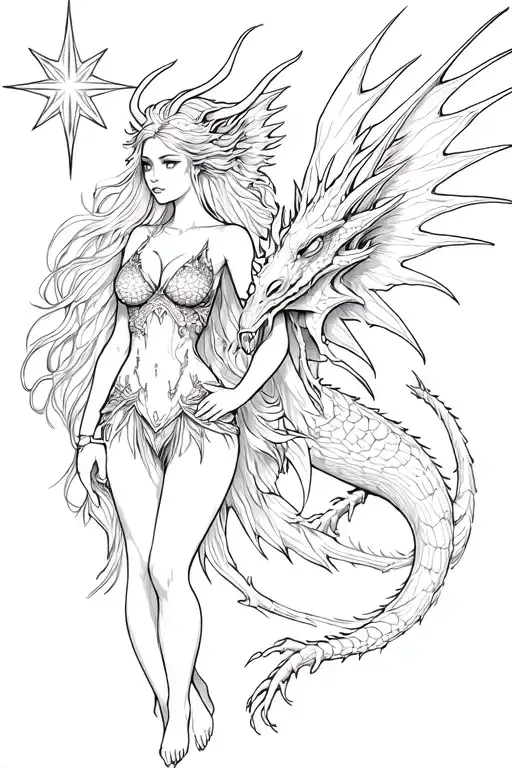 Wood Nymph With Her Dragon Protector & Shining Star