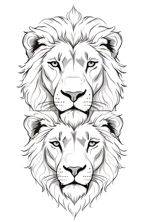 2 Lion Heads And Lioness Head