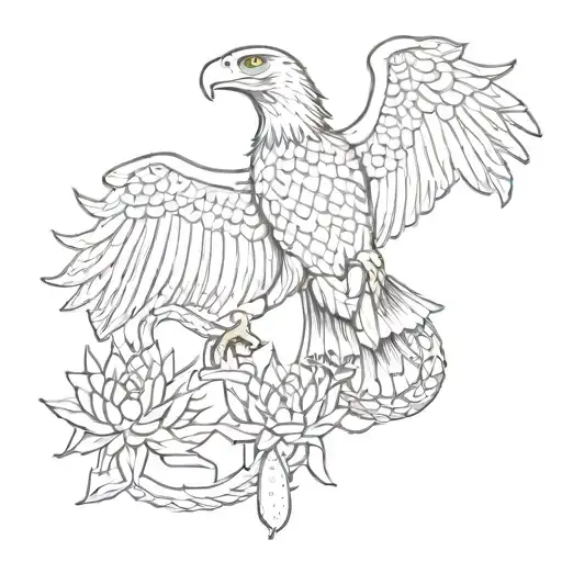 An Eagle Catching A Snake In Its Claws From A Cactus