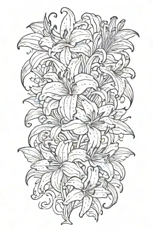 3 Single Line Fineline Tiger Lily Flowers Middle Flowers Is Bigger Than 2 Others