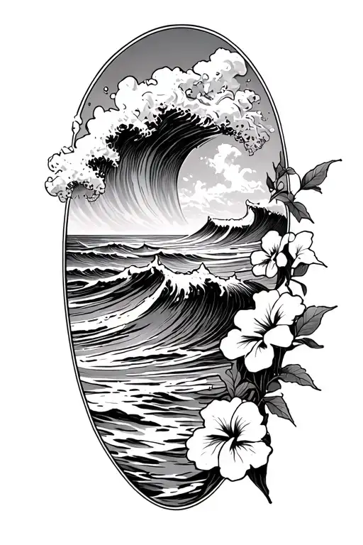 Waves Crashing On The Beach With Small Hibiscus Vine On Right Side