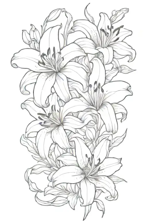3 Single Line Fineline Tiger Lily Flowers Middle Flowers Is Bigger Than 2 Others