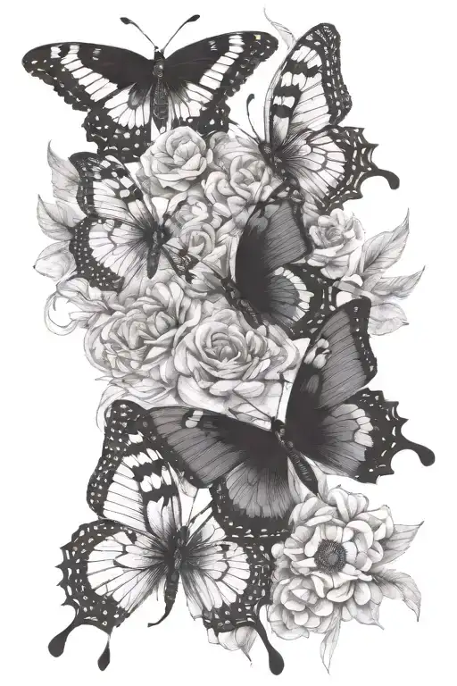 Butterflies With Different Types Of Flowers Wrapped