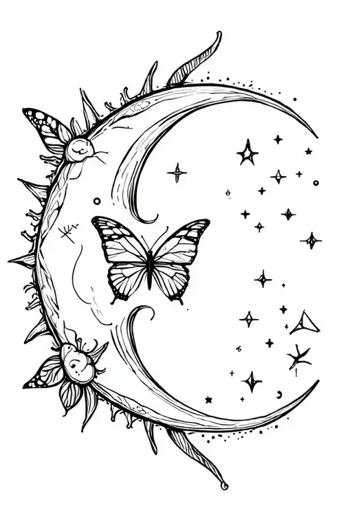 Vertical Tattoo Moon Sun Butterfly And Constellation Gemini Aquarius And Astrological Sign Cancer