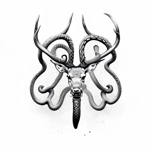 A Stags Antlers With A Snake Across The Antlers With The Snake In The Form Of An Infinity Symbol