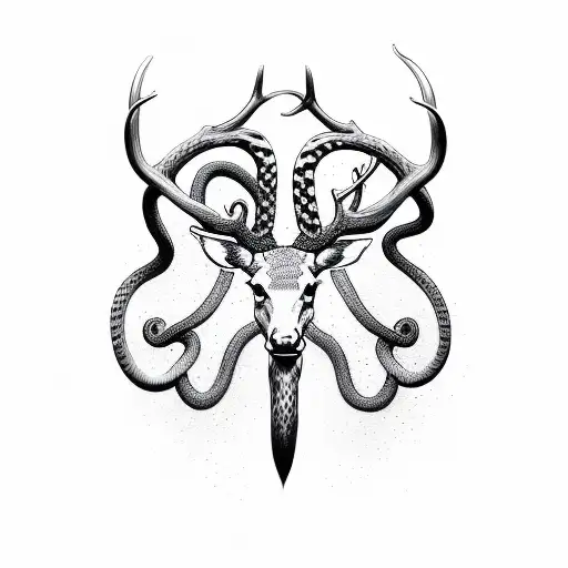 A Stags Antlers With A Snake Across The Antlers With The Snake In The Form Of An Infinity Symbol