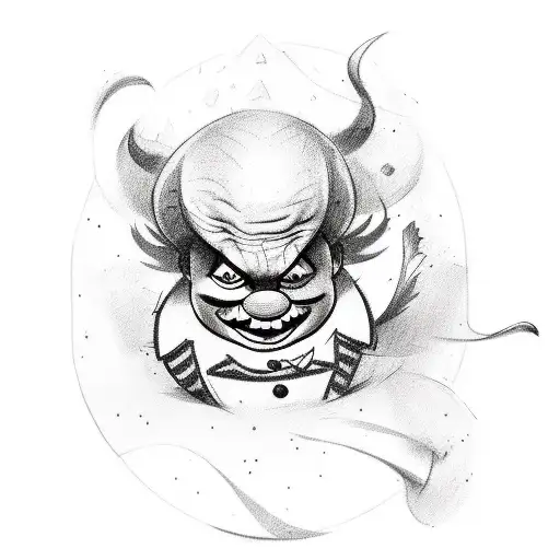A Sketch-style Tattoo Of A Playful Clown Juggling Various Animal Toys