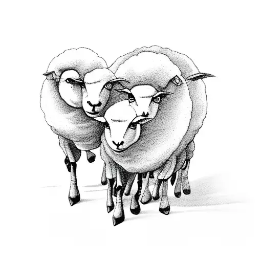 Black Sheep Walking Away From Flock Of Sheep