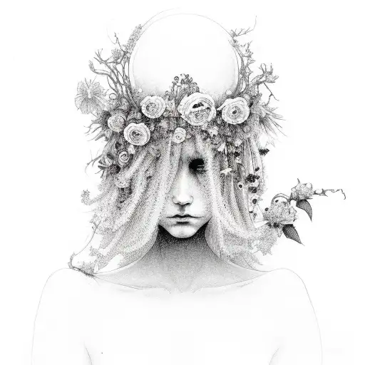 A Hauntingly Beautiful Portrait Of A Mystical Figure With Flowers In Their Hair