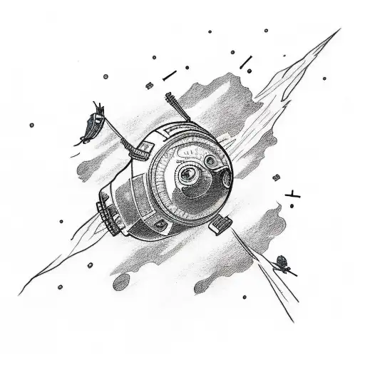 A Minimalist Tattoo Design Of A Sci-fi Inspired Fighting Scene In Outer Space