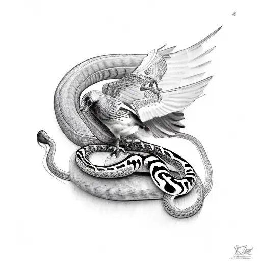 Big Hawk Swooping Up Snake On Thigh