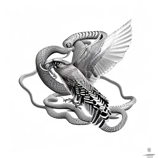 Big Hawk Swooping Up Snake On Thigh