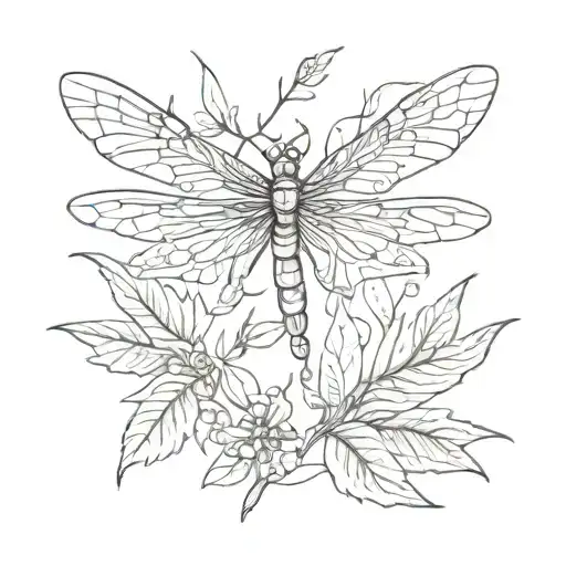 Laurel Leaves Around The Brush And A Dragonfly