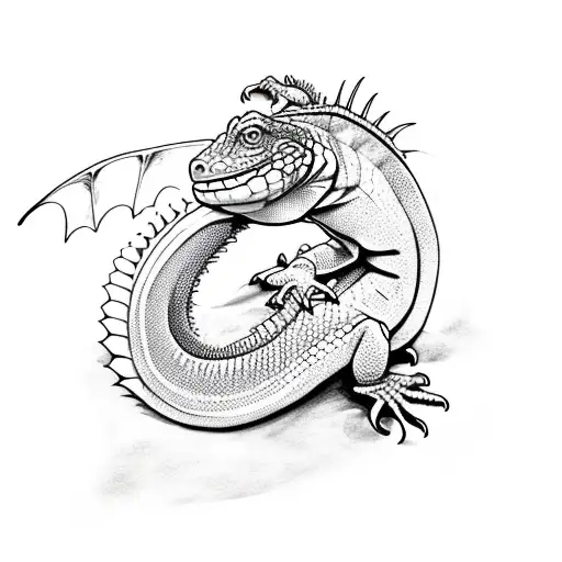 Comodo Iguana Dragon Full Size With Long Tongue And Tail