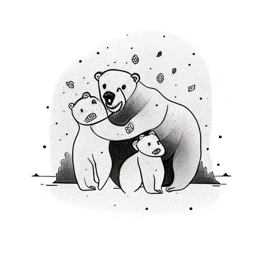 A Minimalist Tattoo Of A Bear Family Hugging Each Other